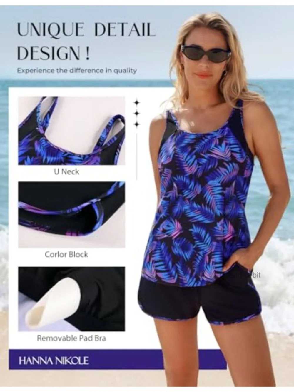 Women's Tankini Swimsuits Tummy Control Athletic Two Piece Swim Shorts